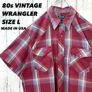 ラングラー(Wrangler)の80sヴィンテージUSA製古着　ラングラー半袖オンブレチェック柄ウエスタンシャツ(シャツ)