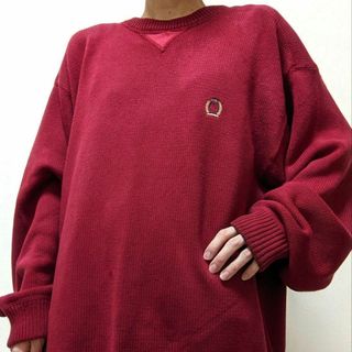 TOMMY HILFIGER - トミーヒルフィガー ロゴ刺繍 ニットセーター レッド