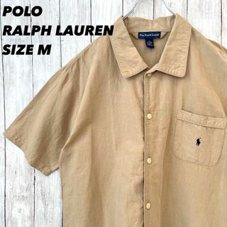 ポロラルフローレン(POLO RALPH LAUREN)のアメリカ古着ポロラルフローレンポニー刺繍ロゴ半袖綿リネンシャツ　サイズMベージュ(シャツ)