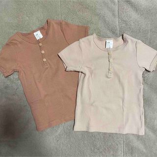 エイチアンドエム(H&M)のH&M ボタンTシャツトップス 2枚セット 女の子男の子 シンプル ベビー 半袖(Ｔシャツ)