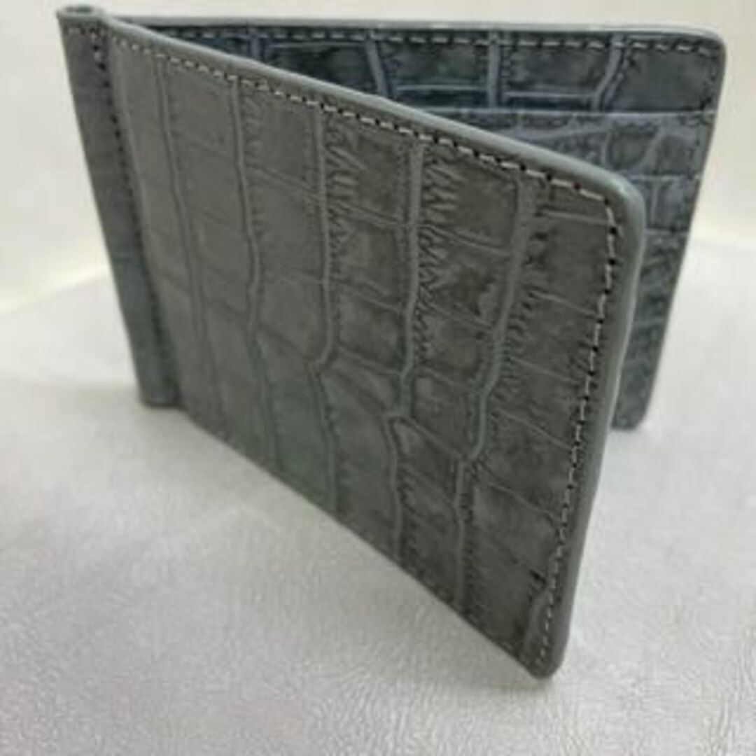 新品  マネークリップ 牛革 クロコ型押し 財布 二つ折り財布 カードイン メンズのファッション小物(マネークリップ)の商品写真
