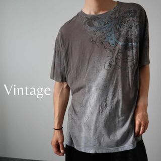 アートヴィンテージ(ART VINTAGE)の【vintage】トライバル デザイン グラデーション Tシャツ グレー XL(Tシャツ/カットソー(半袖/袖なし))