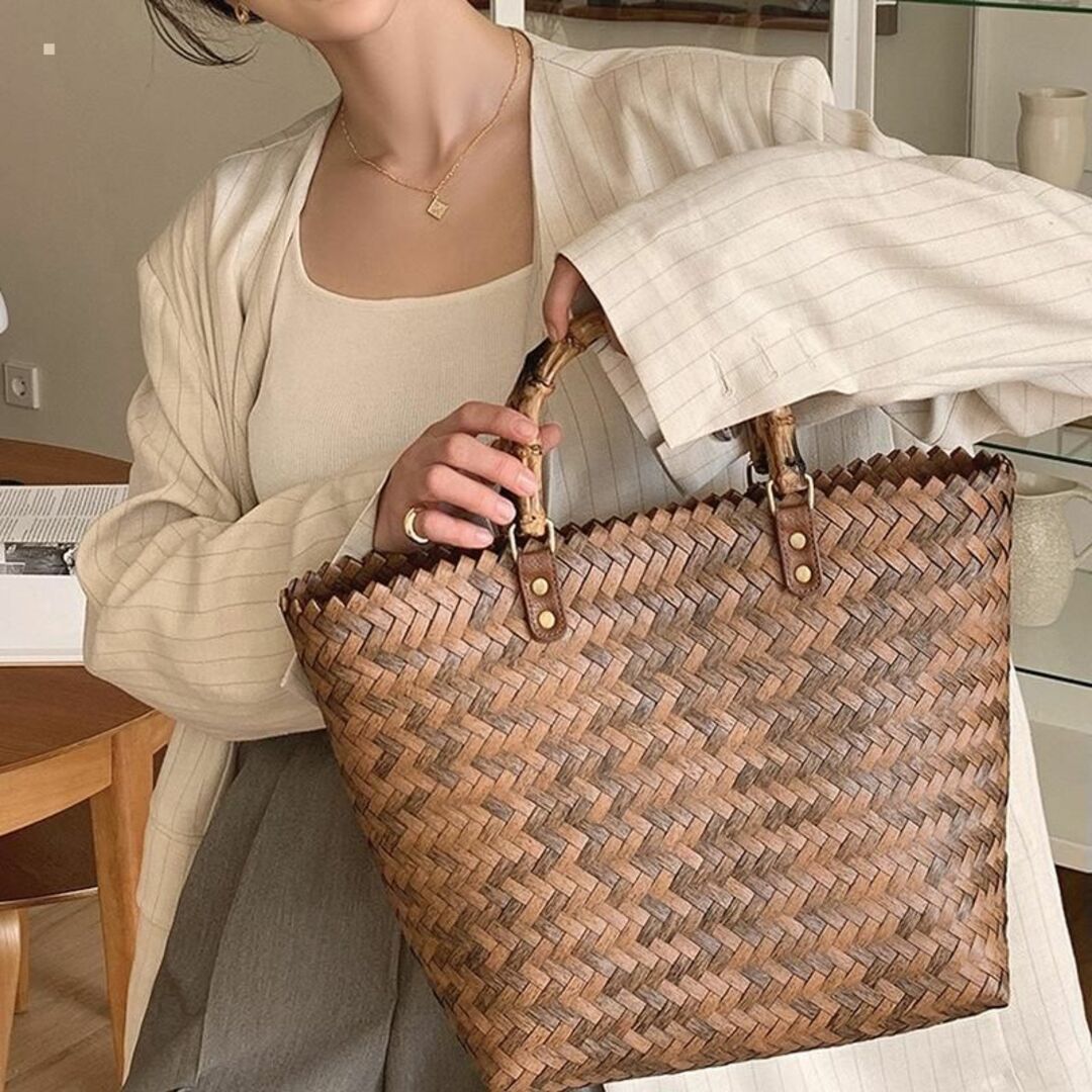 かごバッグ 大人 おしゃれ 上品 大きめ ブラウンの通販 by 小柴 かごバッグ 大人 おしゃれ 上品 大きめ ブラウンの通販 by 小柴