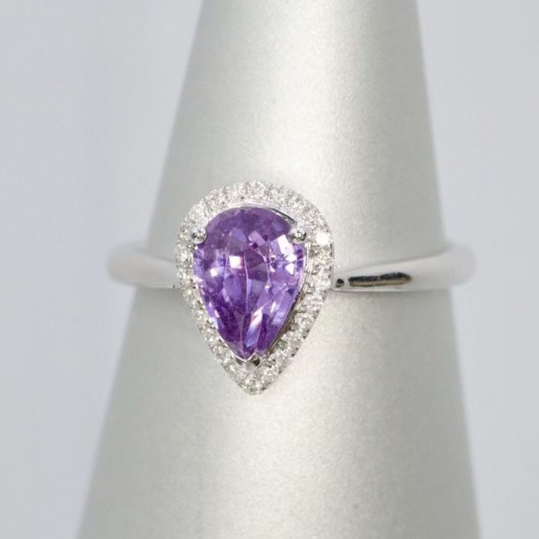 天然 パープル サファイア ダイヤ リング1.29ct k18 f