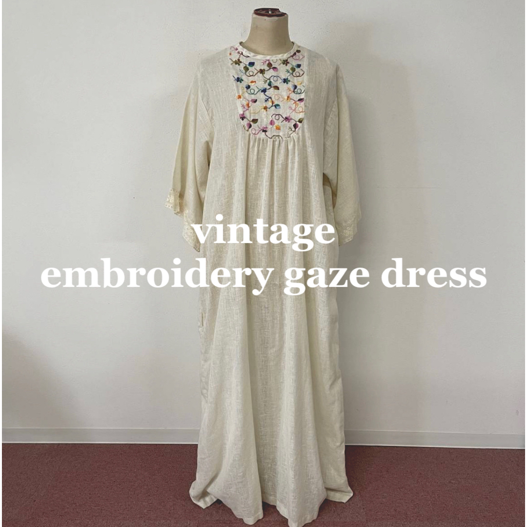 vintage embroidery gaze long dressアイボリー系◻︎サイズ