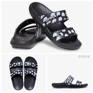 クロックス(crocs)の激安❤︎　新品　かわいいハートデザイン　クロックス　crocs　黒Xハート(サンダル)