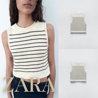 ザラ(ZARA)のZARA　ザラ　ストライプ ニット トップス　S(カットソー(半袖/袖なし))