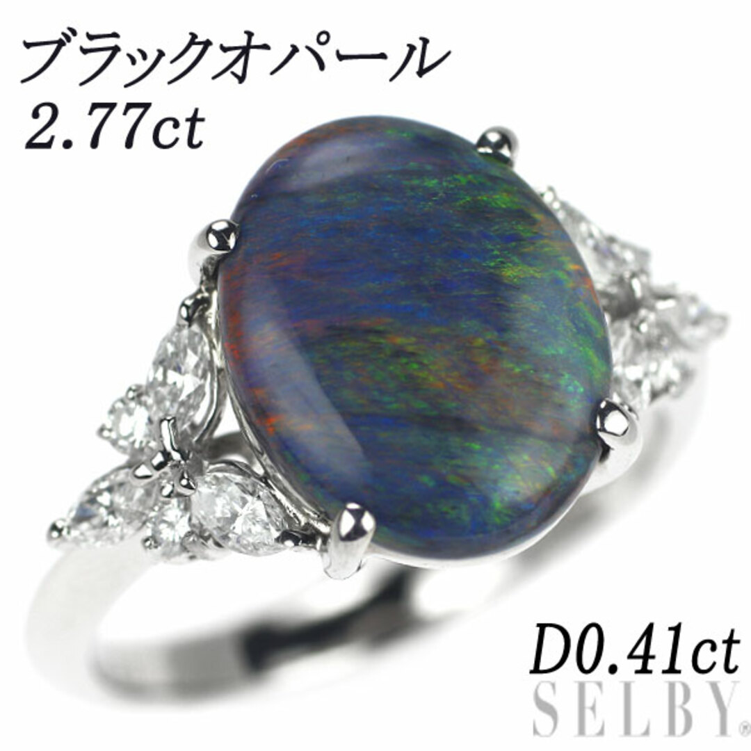 Pt900 ブラック オパール ダイヤモンド リング 2.77ct D0.41ct