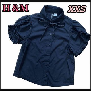 エイチアンドエム(H&M)の激安値下げ‼︎【H&M】リボンシャツ♡ガーリー　XXS(シャツ/ブラウス(半袖/袖なし))