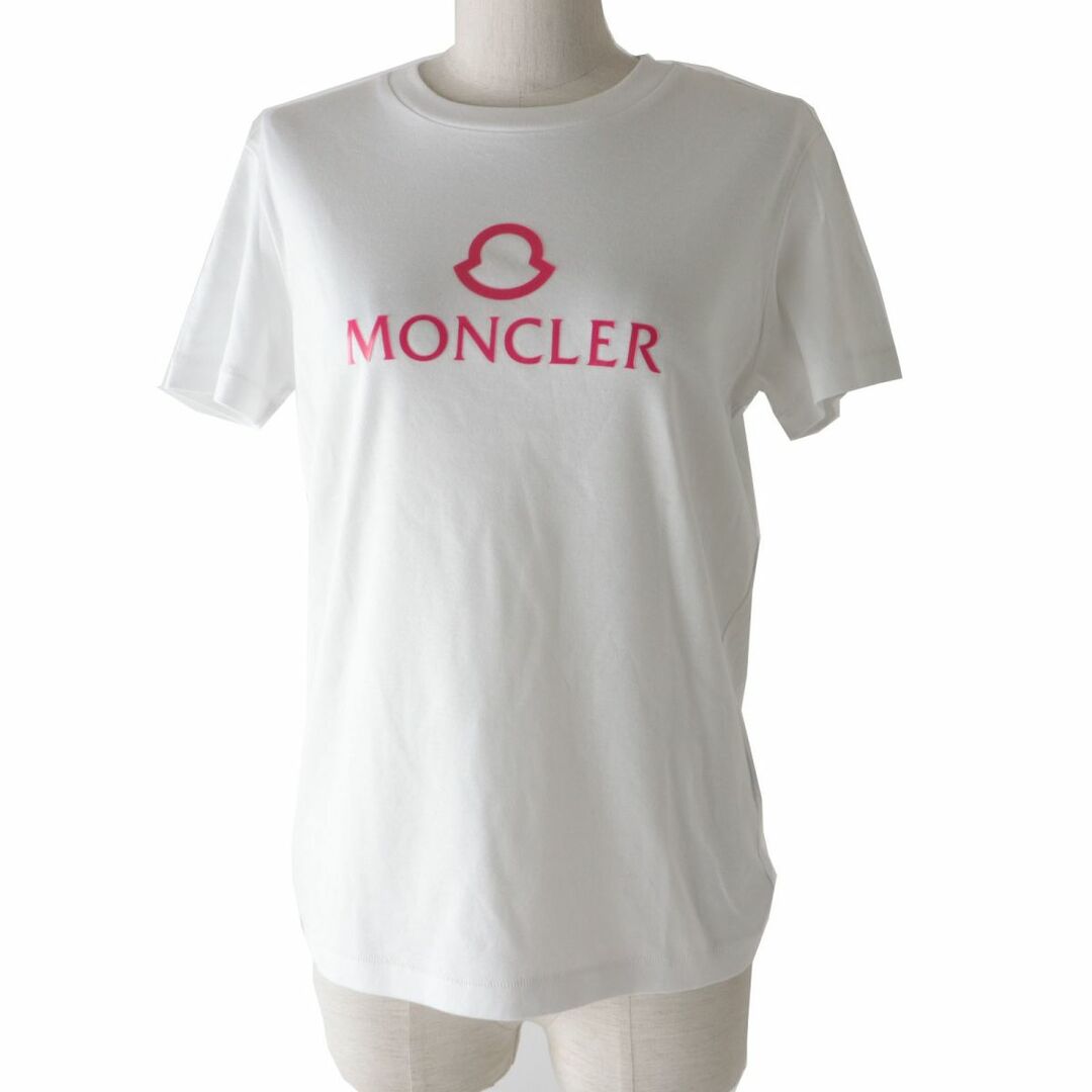 極美品◎正規品 MONCLER モンクレール 22SS レディース コットン100％ ロゴ入り Tシャツ／半袖カットソー ホワイト×ピンク XS タグ付き