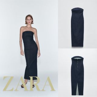 ザラ(ZARA)のZARA　ザラ　ZW テーラード デニムワンピース　M(ロングワンピース/マキシワンピース)