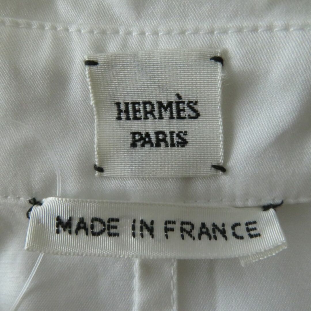 極美品◎正規品 フランス製 HERMES エルメス 2022年 レディース 刺繍入り セリエボタン Aライン 長袖 ロングシャツ ホワイト 白 34 タグ付