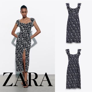 ザラ(ZARA)のZARA　ザラ　エンブロイダリー ミディ ワンピース　S(ロングワンピース/マキシワンピース)