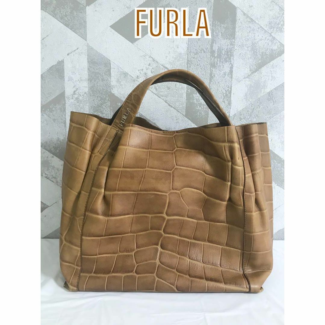 FURLA ハンドバッグ クロコ ブラウン フルラ