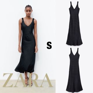 ザラ(ZARA)のZARA　ドット柄レーストリムワンピース S(ロングワンピース/マキシワンピース)