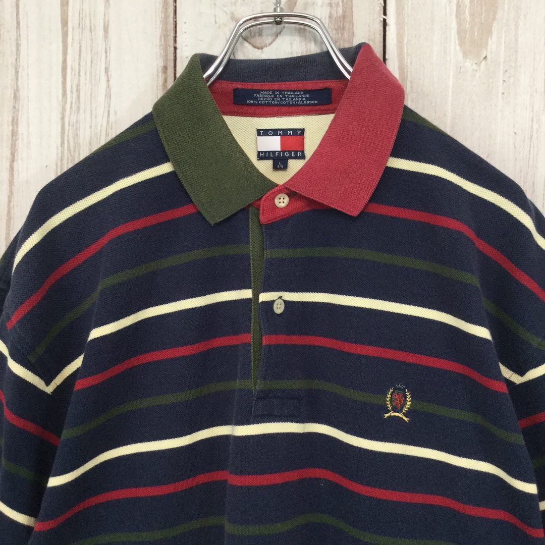 レア ◆トミーヒルフィガー ボーダーポロシャツ ネイビー メンズ2XL