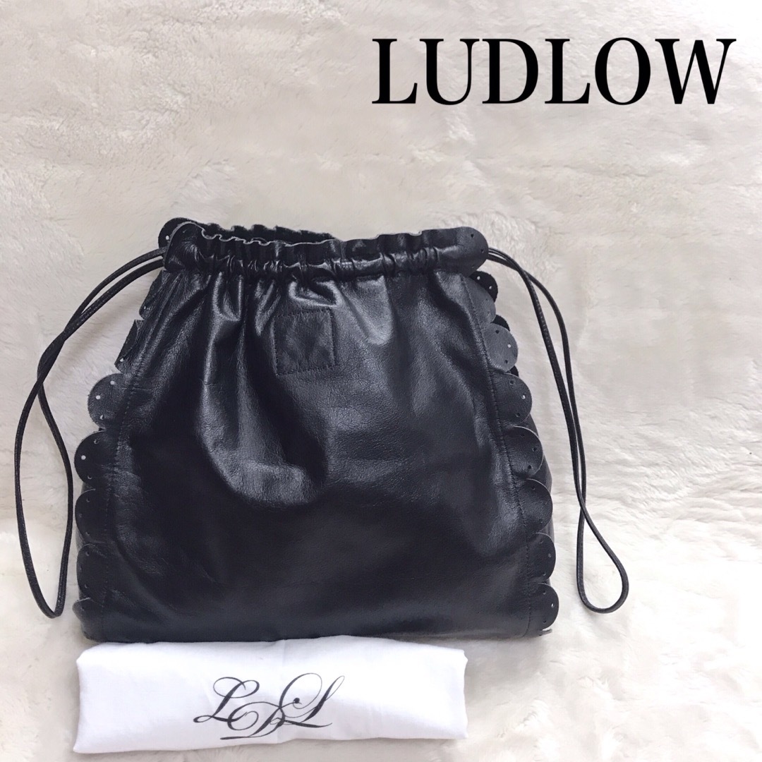 コサージュ美品 LUDLOW ラドロー ブラック コサージュ巾着バック