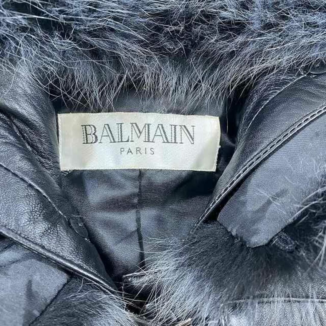 バルマン BALMAIN ラムレザー フォックスファー ロングコート アウター ...