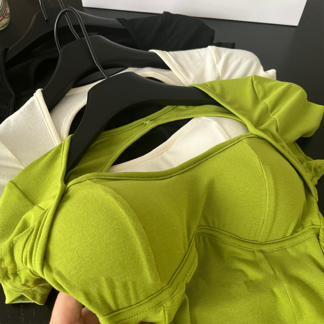 カップ付き♡バックオープンTシャツ レディース 背中あき 夏 新品 半袖 黒 レディースのトップス(ベアトップ/チューブトップ)の商品写真