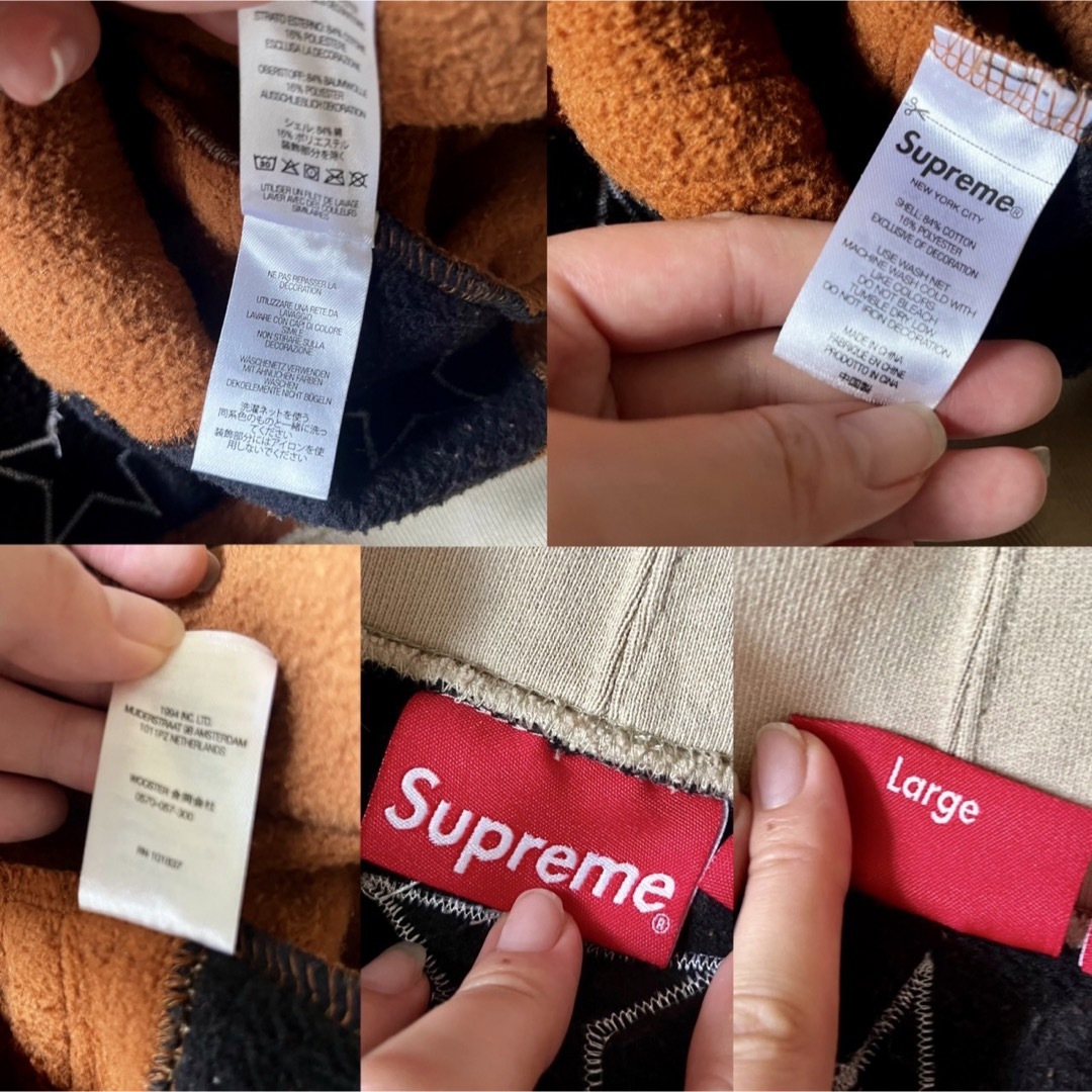 SUPREME パーカー　ブラウン　ベージュ　ナンバー　ロゴ　スウェット　L