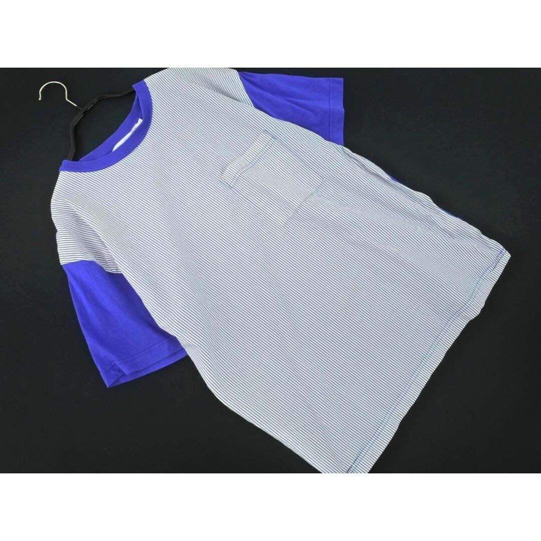 BEAMS(ビームス)のビームスライツ 切替 ストライプ カットソー sizeS/青ｘ白 ■◆ メンズ メンズのトップス(Tシャツ/カットソー(半袖/袖なし))の商品写真