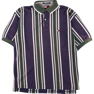 トミーヒルフィガー(TOMMY HILFIGER)の古着 90年代 トミーヒルフィガー TOMMY HILFIGER マルチストライプ 半袖 ボーダー ポロシャツ メンズL ヴィンテージ /eaa357463(ポロシャツ)