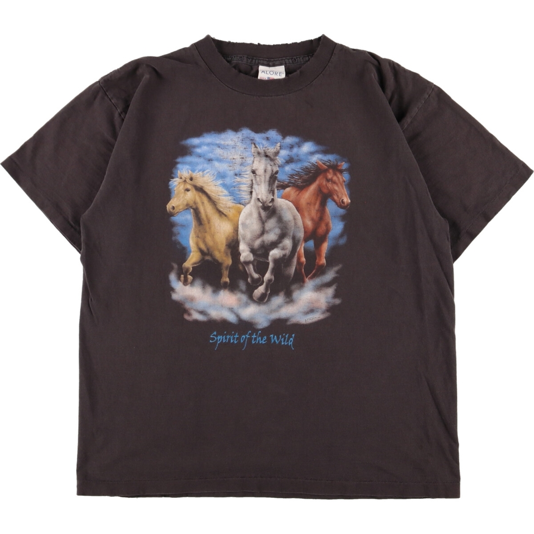 90年代 ALORE 馬柄 アニマルプリントTシャツ USA製 メンズL ヴィンテージ /eaa356191