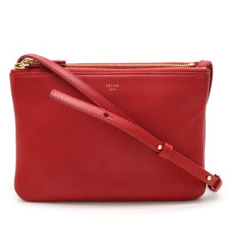 【美品】CELINE　トリオ　ショルダーバッグ　3連　レザー　ワインレッド