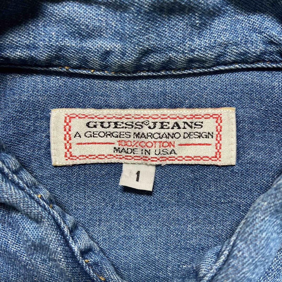 GUESS(ゲス)の90s USA製 GUESS JEANS デニムシャツ ロゴ刺繍 S 半袖 メンズのトップス(シャツ)の商品写真