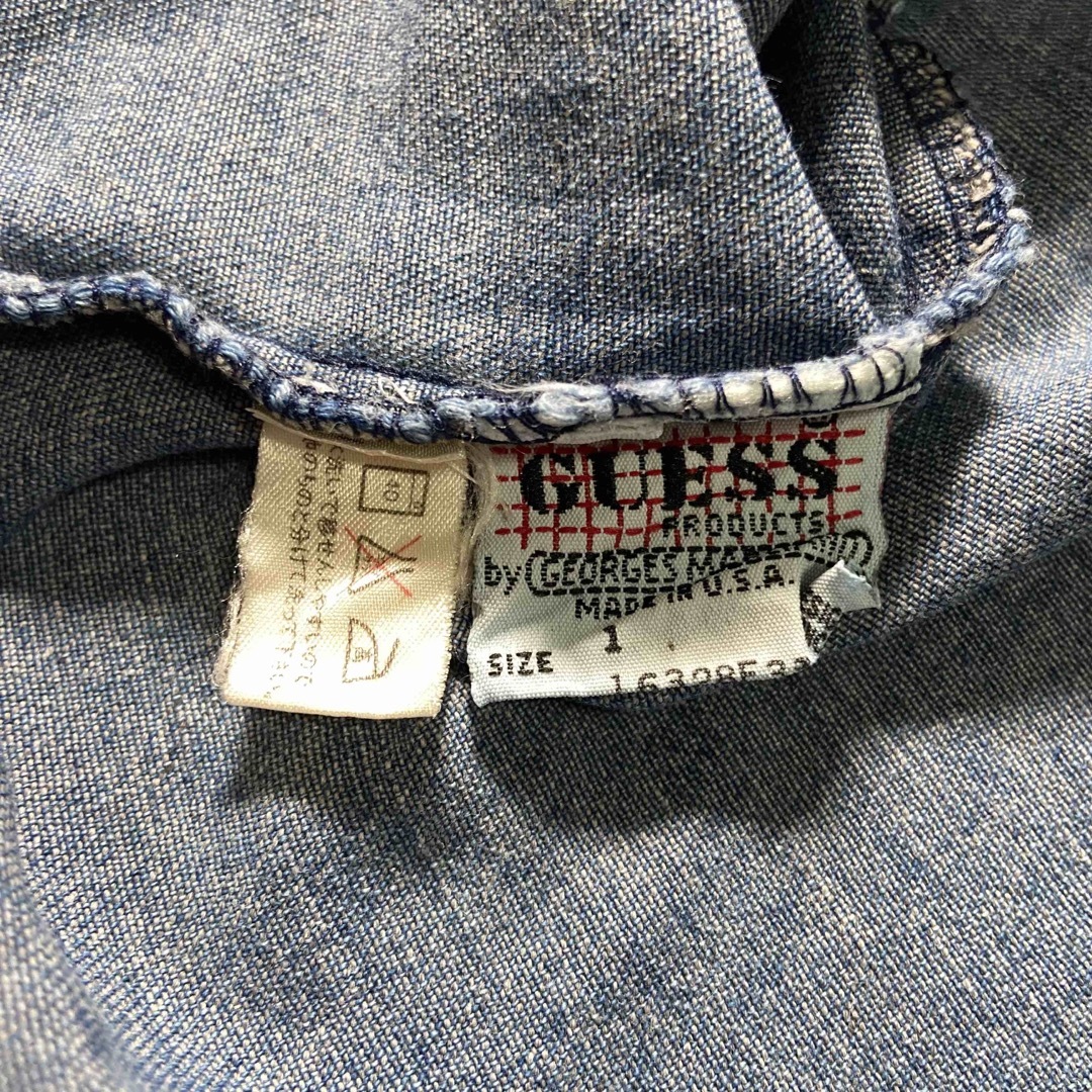 GUESS(ゲス)の90s USA製 GUESS JEANS デニムシャツ ロゴ刺繍 S 半袖 メンズのトップス(シャツ)の商品写真