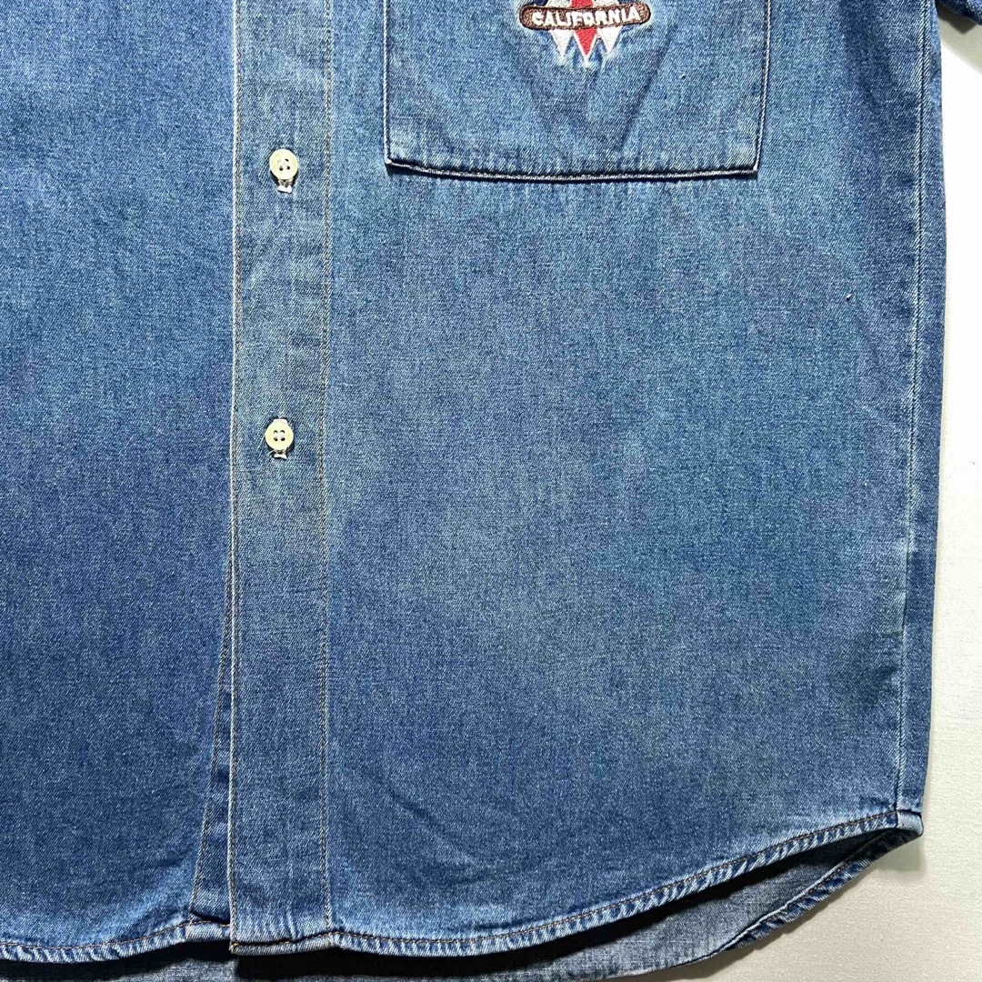 GUESS(ゲス)の90s USA製 GUESS JEANS デニムシャツ ロゴ刺繍 S 半袖 メンズのトップス(シャツ)の商品写真