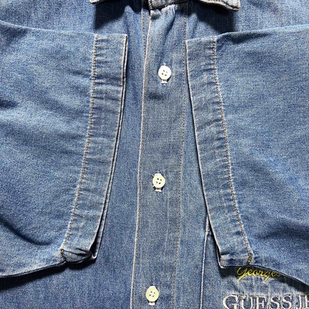 GUESS(ゲス)の90s USA製 GUESS JEANS デニムシャツ ロゴ刺繍 S 半袖 メンズのトップス(シャツ)の商品写真