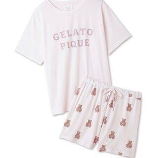 ジェラートピケ(gelato pique)の【ピンク色 上下セット】ジェラートピケ ロゴTシャツベア柄ショートパンツセット(ルームウェア)