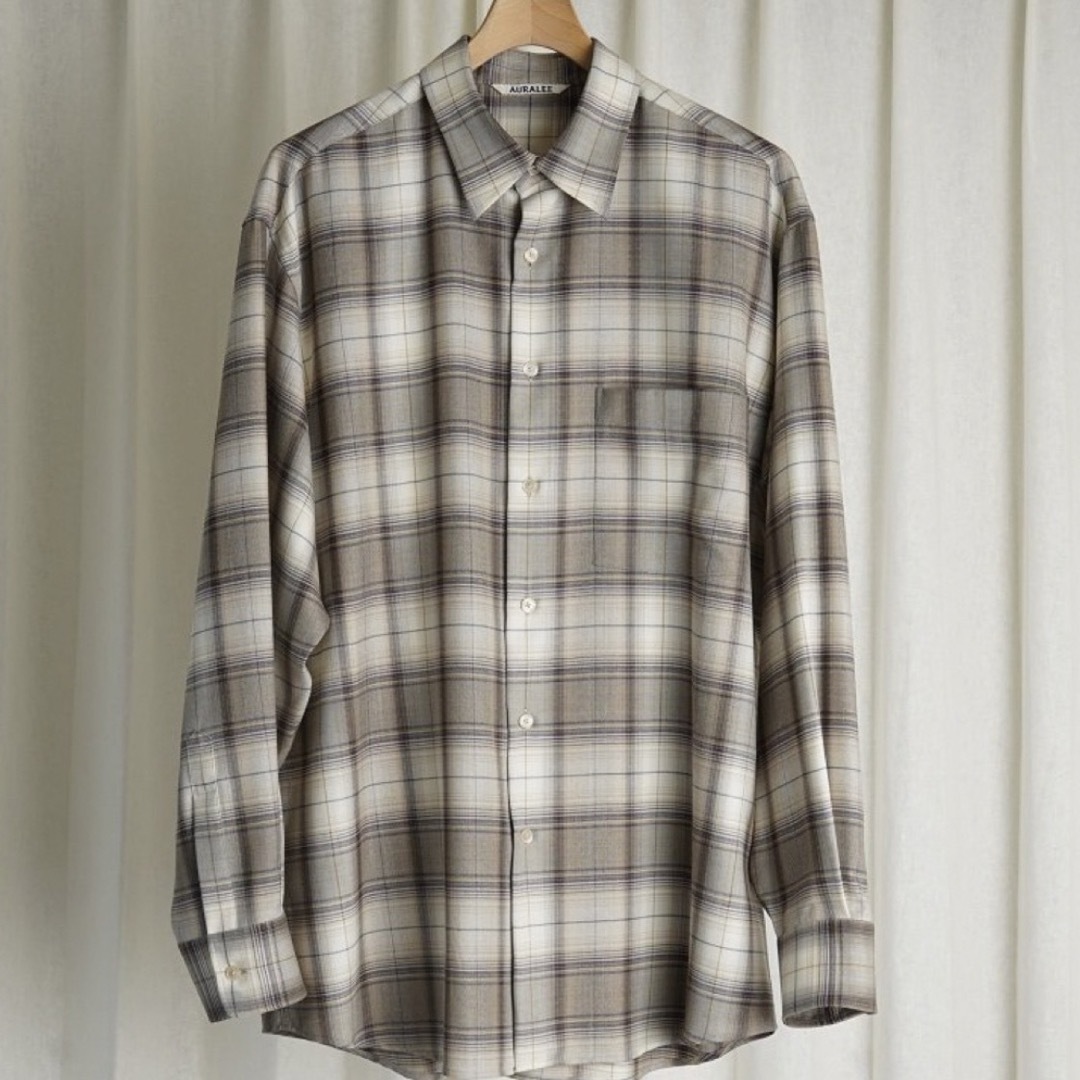 AURALEE SUPER LIGHT WOOL CHECK SHIRT