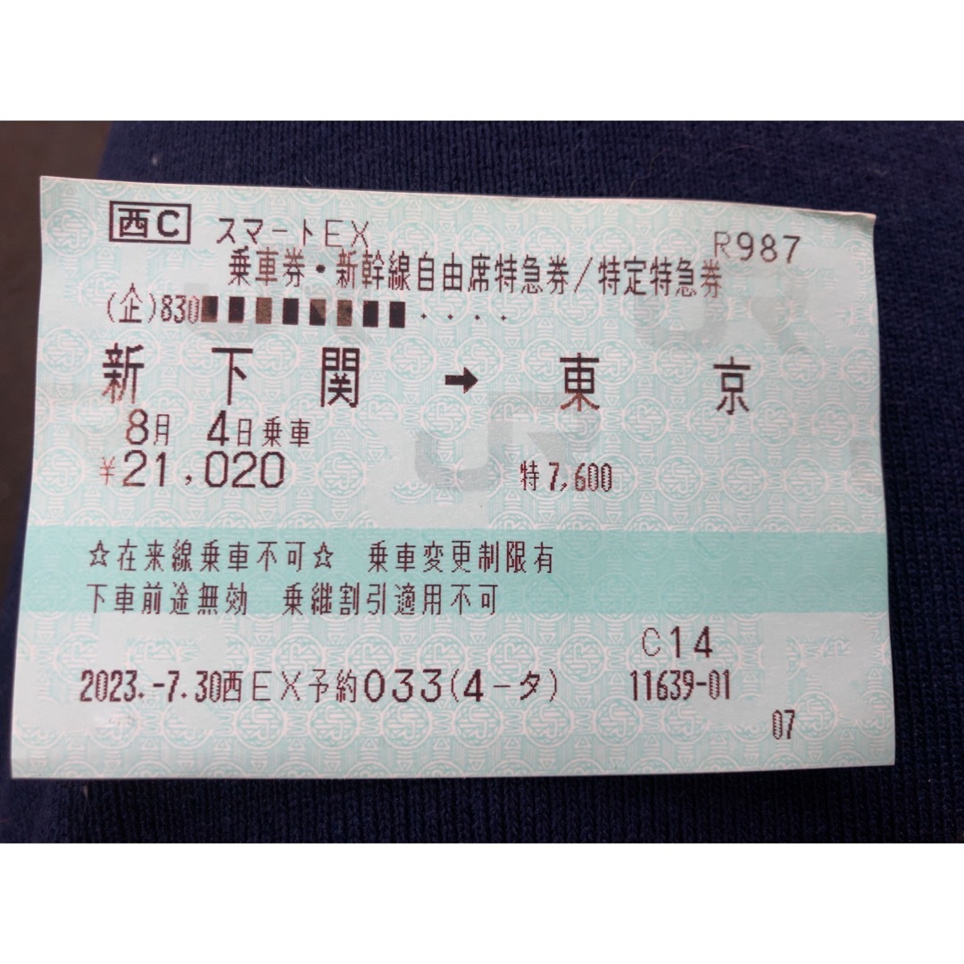 新幹線チケット 新下関から東京
