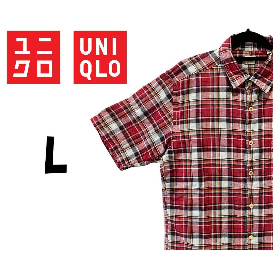 UNIQLO(ユニクロ)のユニクロ　半袖 シャツ　チェック柄　レッド　L　K00235 メンズのトップス(シャツ)の商品写真