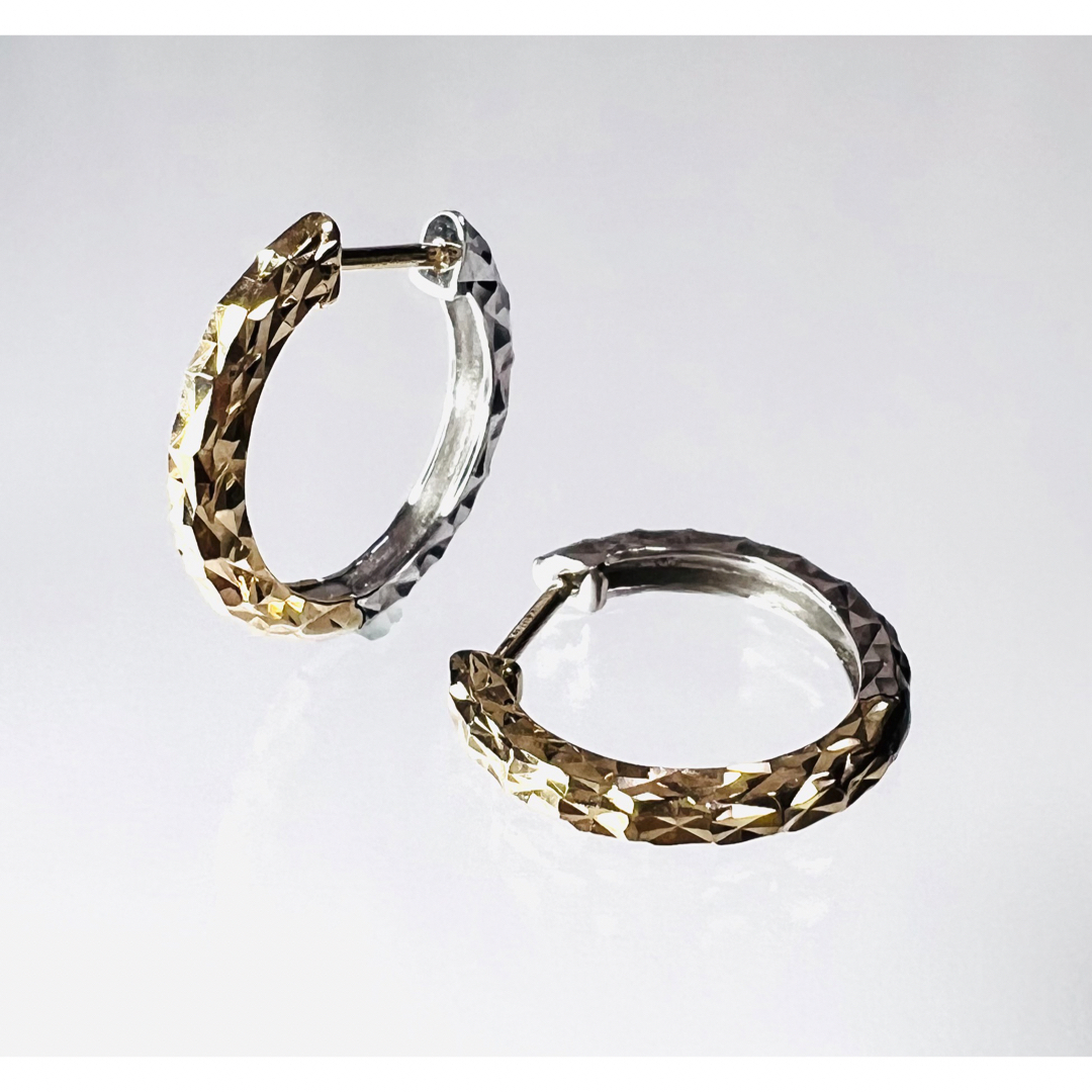K18YG/K18WGカットデザインピアス リバーシブル バネ式金具 | sklep