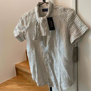 ポロラルフローレン(POLO RALPH LAUREN)のpoloラルフローレン白黒ストライプ半袖麻シャツ(シャツ/ブラウス(半袖/袖なし))