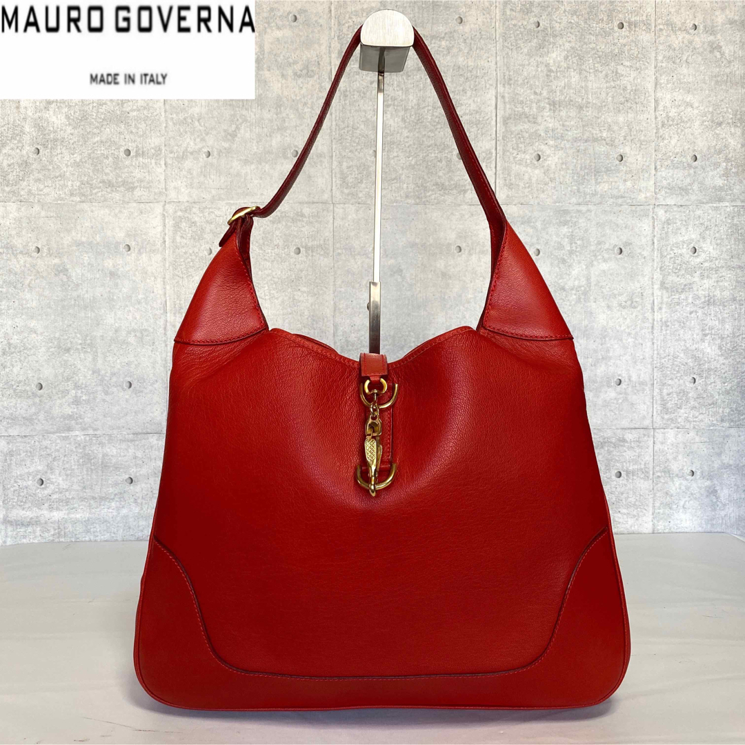 【美品】MAURO GOVERNA カーフレザー レッド セミショルダーバッグ