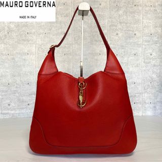 美品】MAURO GOVERNA カーフレザー レッド セミショルダーバッグ-