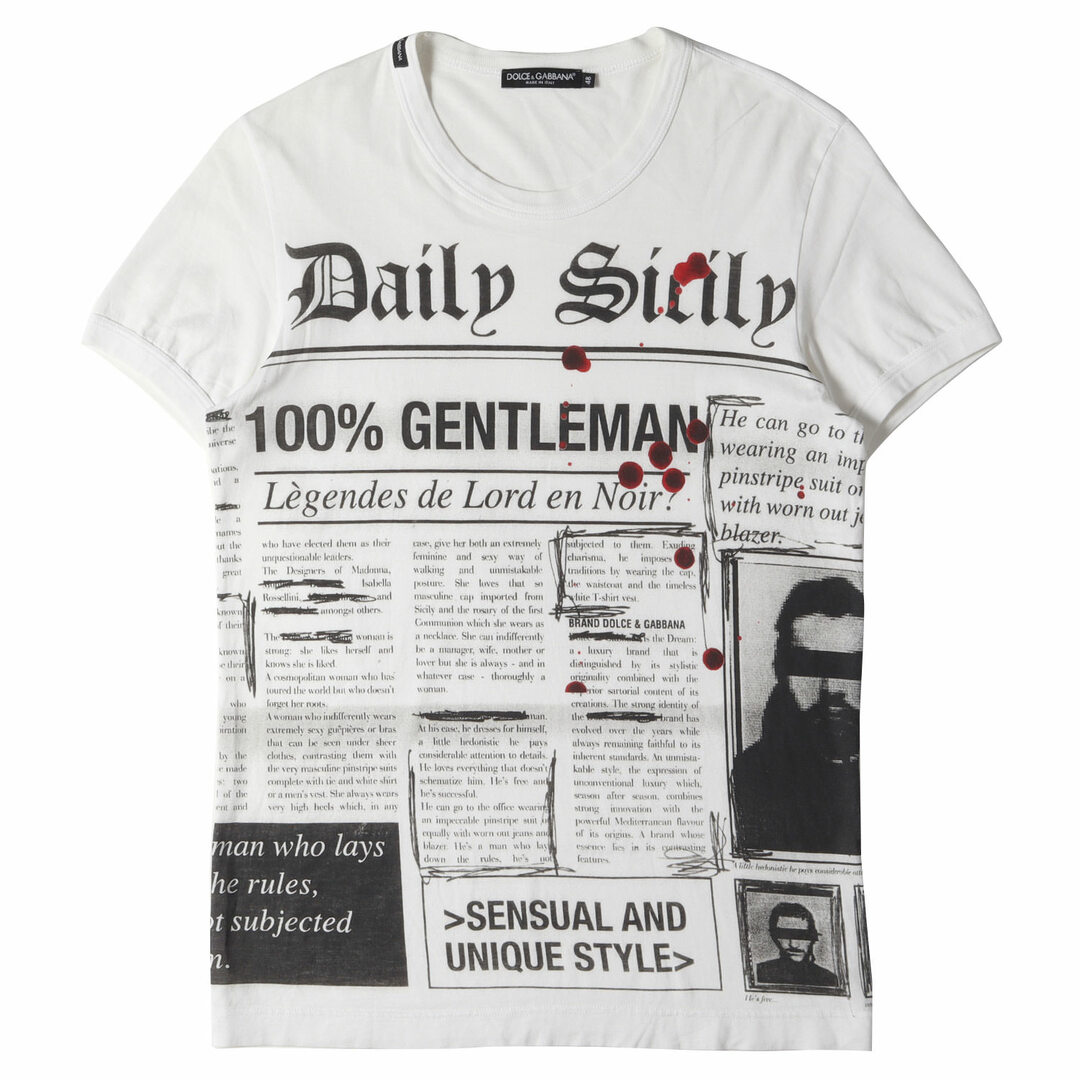 DOLCE&GABBANA ドルチェ&ガッバーナ Tシャツ サイズ:46 バック ステンシル ロゴ リブ編み ディープ Vネック STJ0A 9132 03SS ネイビー 紺 トップス カットソー ブランド イタリア製【メンズ】