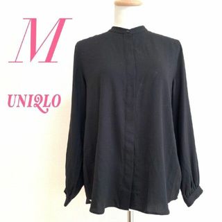 ユニクロ(UNIQLO)のUNIQLO ユニクロ M 長袖シャツ スタンドネック オフィスカジュアル 黒(シャツ/ブラウス(長袖/七分))