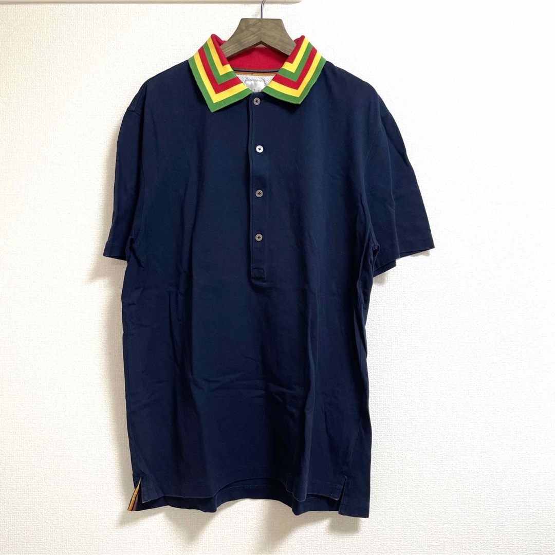 Paul Smith(ポールスミス)の【美品】ポールスミス Lサイズ ラスタカラー ポロシャツ ネイビー ラインカラー メンズのトップス(ポロシャツ)の商品写真