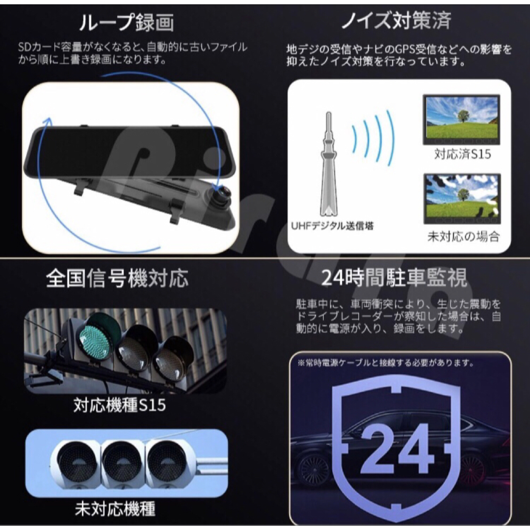 【セール品】S15ミラー型ドライブレコーダー11.88インチ前後録画1296P