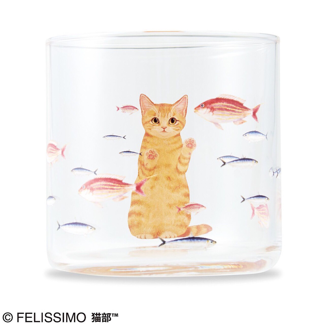 FELISSIMO(フェリシモ)のおいしそうだニャ～　猫さん夢の水族館グラスの会　茶トラ インテリア/住まい/日用品のキッチン/食器(グラス/カップ)の商品写真