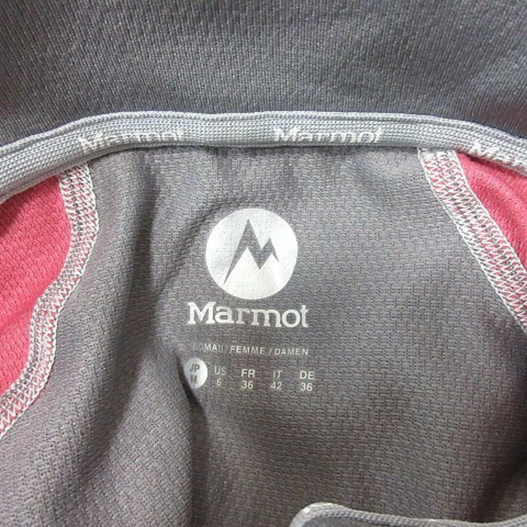 MARMOT(マーモット)のマーモット カットソー 半袖 ハーフジップアップ M グレー ピンク /YI レディースのトップス(カットソー(半袖/袖なし))の商品写真