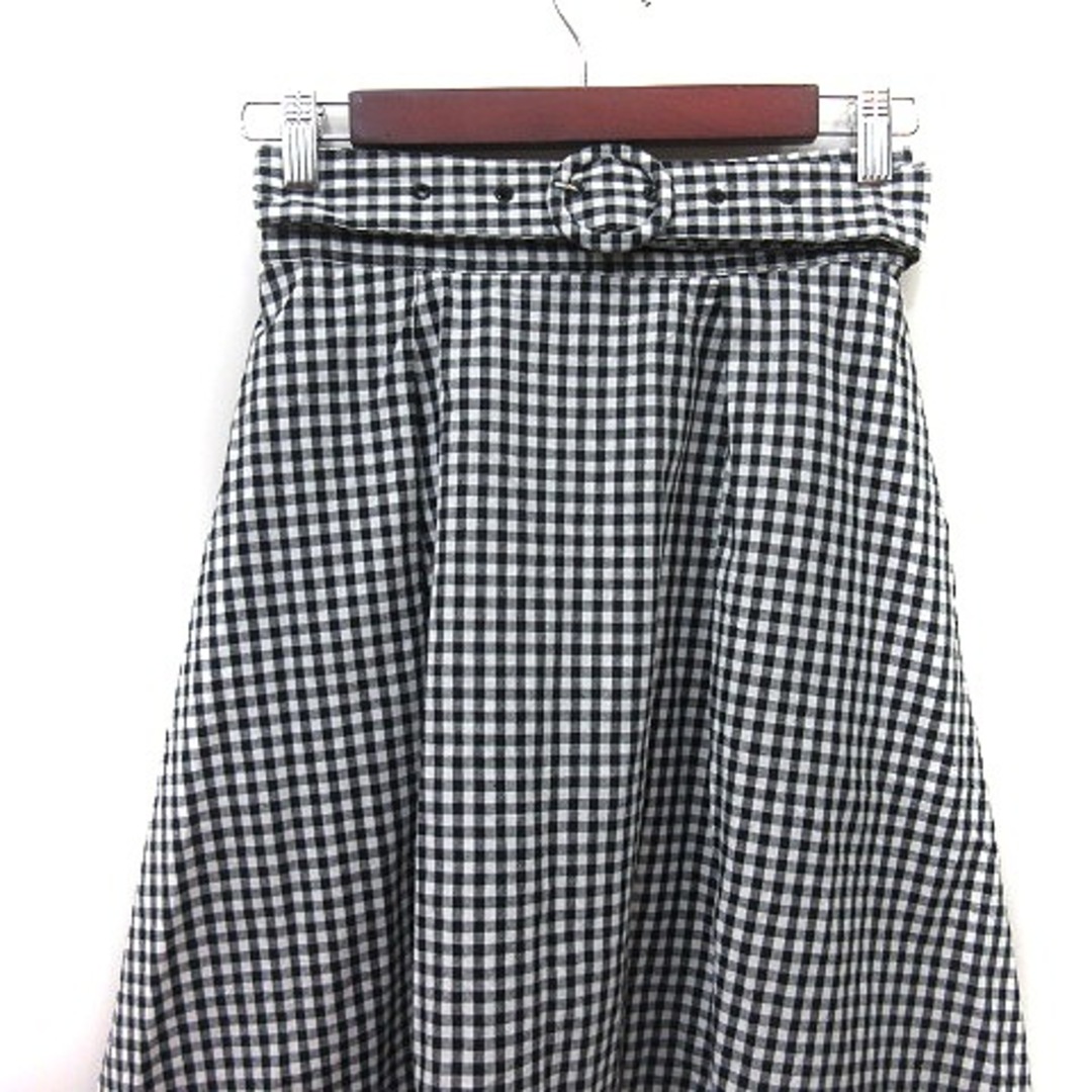 heather(ヘザー)のヘザー ロングスカート フレア ギャザー ギンガムチェック F 黒 ブラック 白 レディースのスカート(ロングスカート)の商品写真