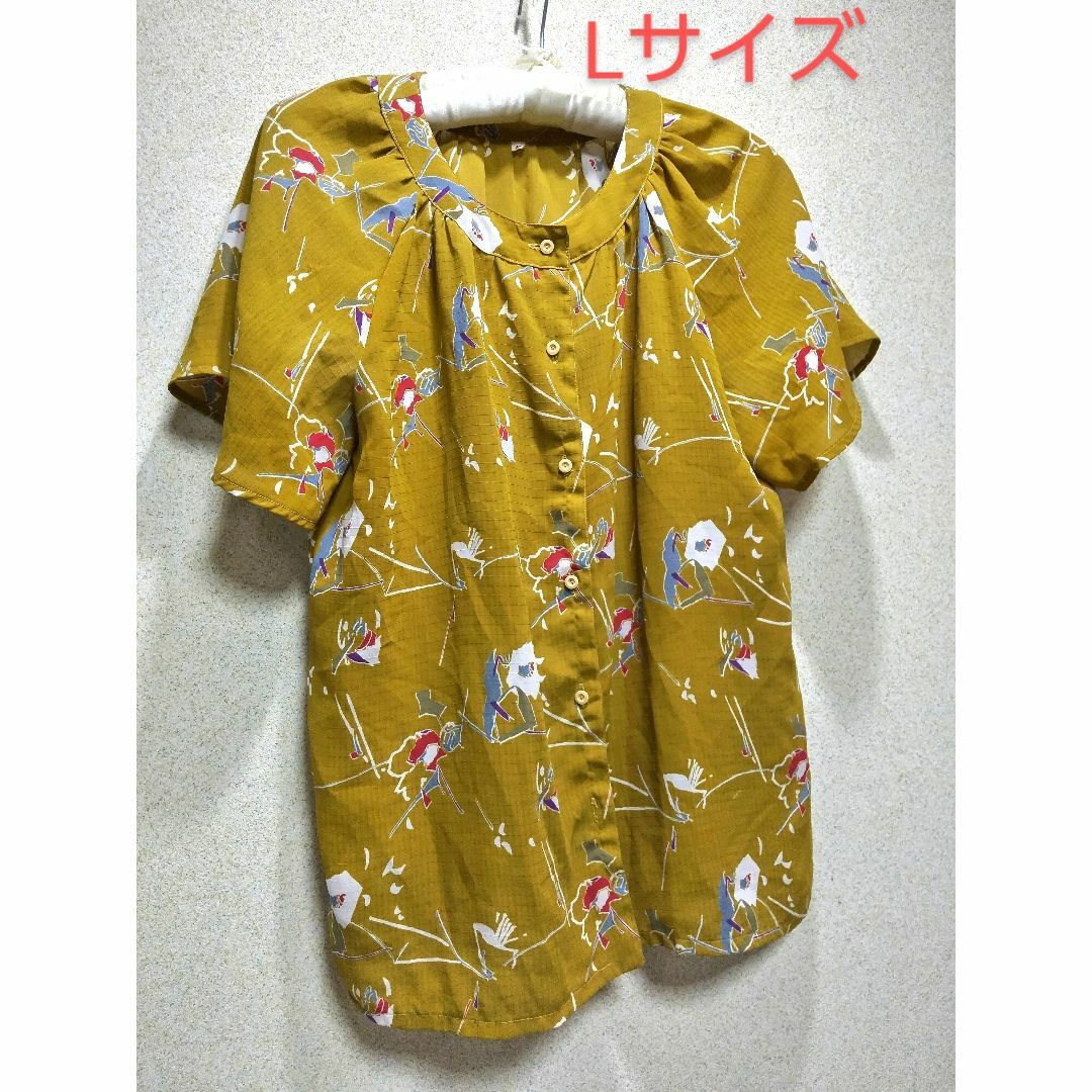 1684x【春夏コーデ】古着 シャツ ブラウス レディース Lサイズ レディースのトップス(シャツ/ブラウス(半袖/袖なし))の商品写真