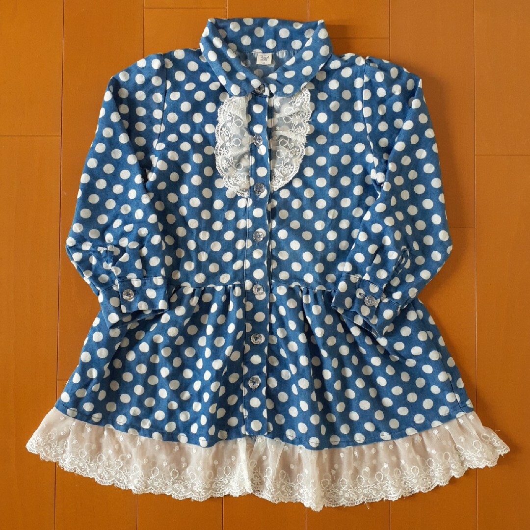 あさちゃん様専用☆　ドット柄　シャツ　ワンピース　110 キッズ/ベビー/マタニティのキッズ服女の子用(90cm~)(ワンピース)の商品写真