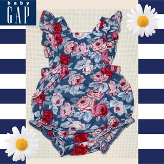 ベビーギャップ(babyGAP)のbabygap フリル 薔薇 ローズ サロペット ロンパース 70 かぼちゃ(ロンパース)